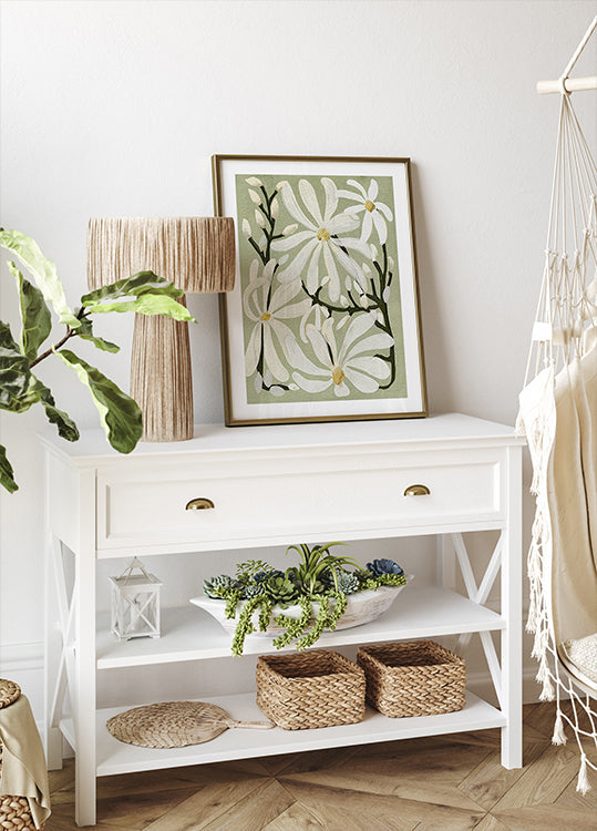 Star Magnolia Florals on Sage background Plakat