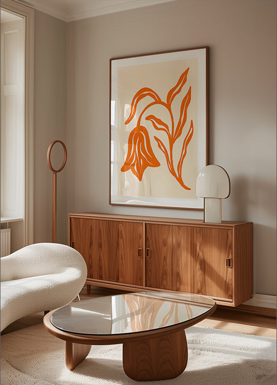 Stylized Orange Tulip  And Leaves Plakat