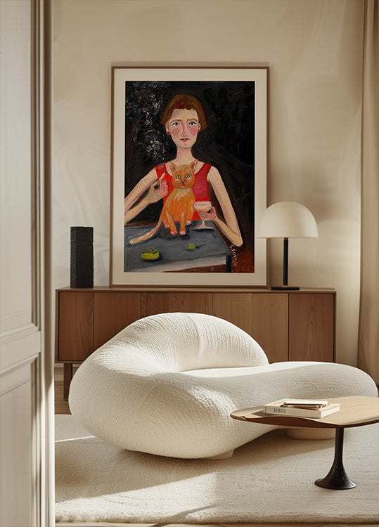 Vintage woman with cocktail and cat Plakat