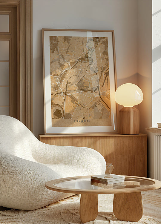 Sepia vintage map of Strasbourg France Plakat