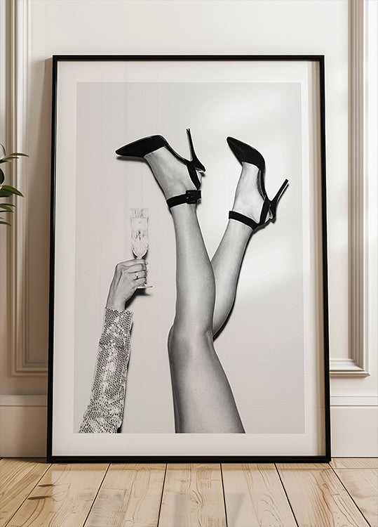 Champagne legs Black and White Plakat