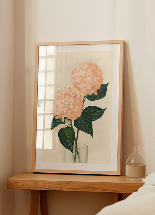 Coral hydrangeas in a vase