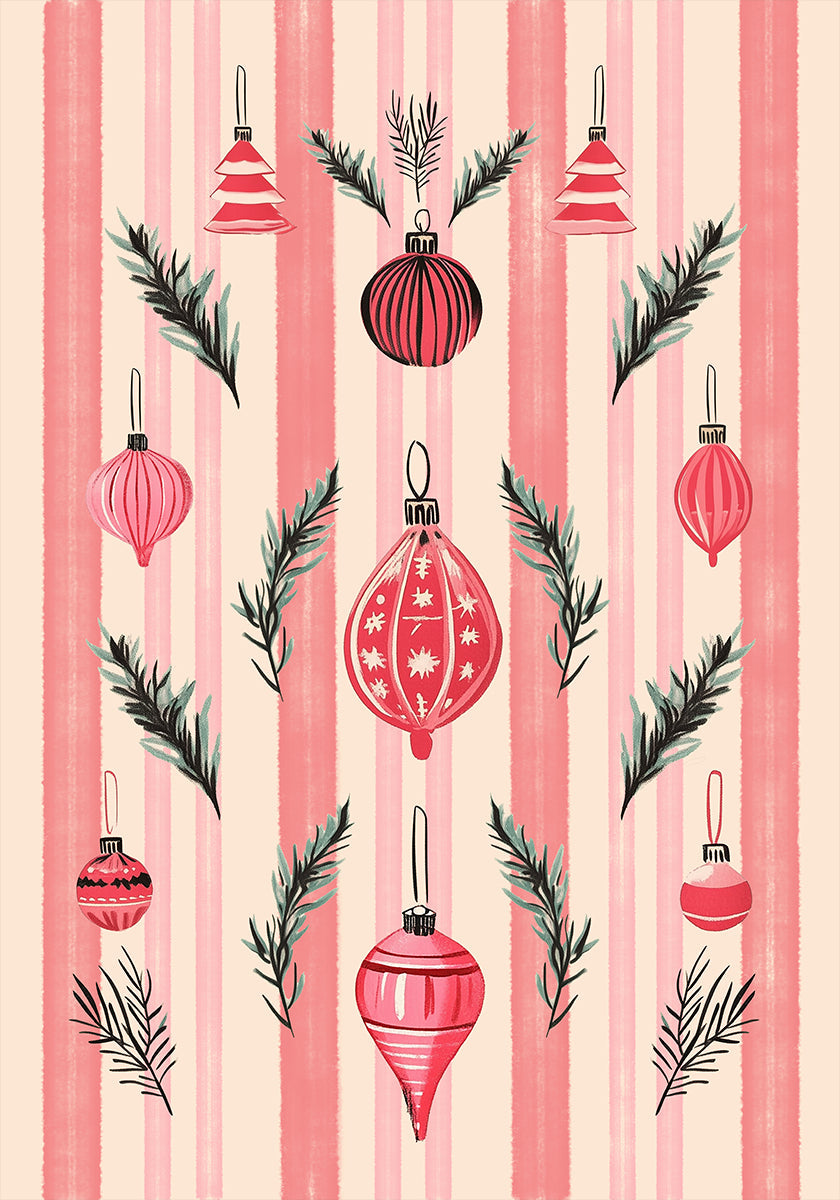 Pink Christmas Baubles Plakat - Posterbox