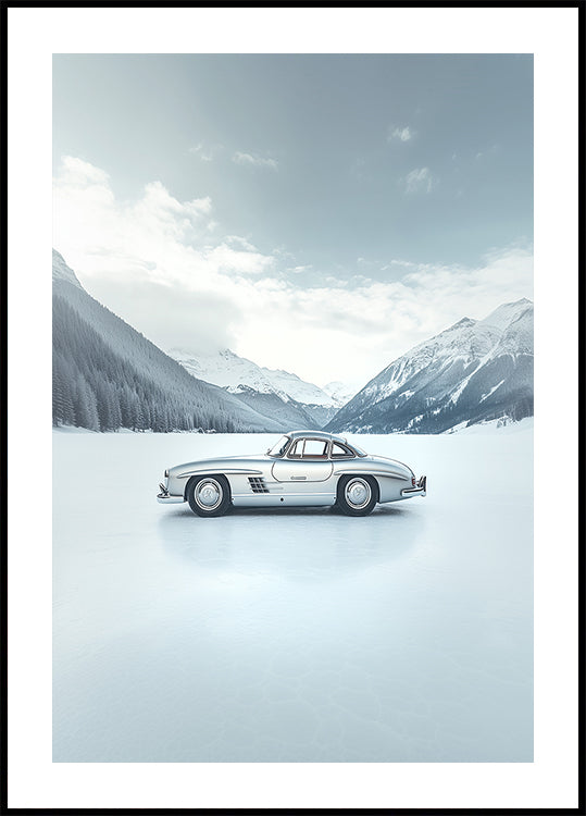 Retro Silver Car On Froozen Lake Side Plakat - Posterbox