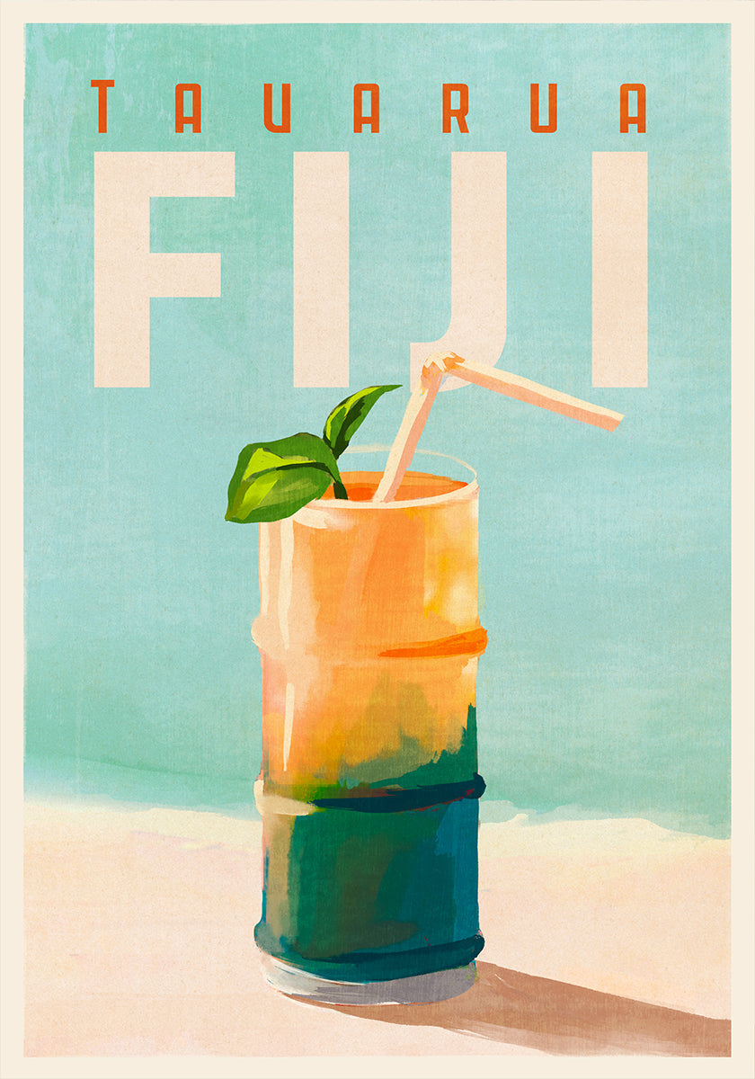 Tavarua Fiji Cocktail Travel Art Plakat