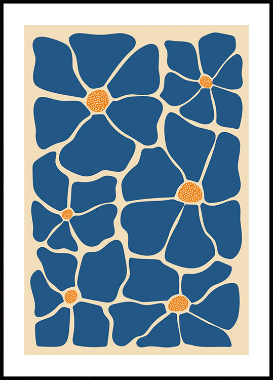 Abstract Blue Floral Plakat - Posterbox.dk