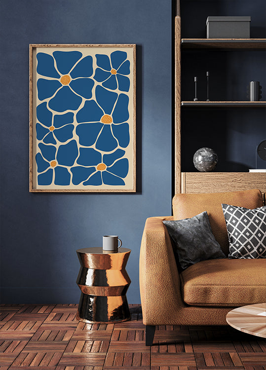 Abstract Blue Floral Plakat - Posterbox.dk