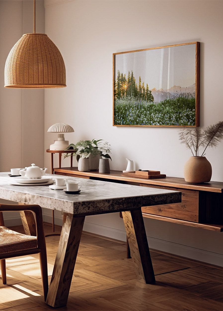 Alpine Dawn, Wildflowers and Forest Sunrise Plakat - Posterbox.dk