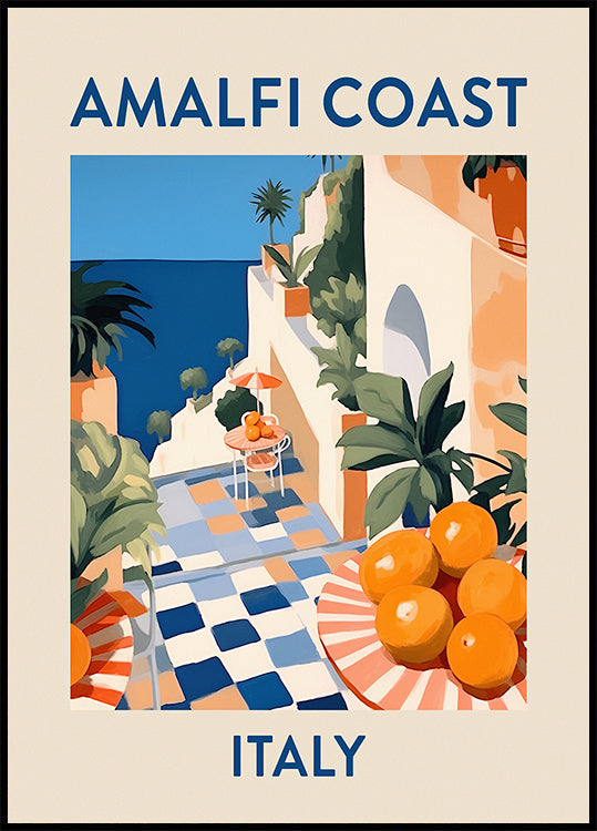 Amalfi Coast Print, Italy Travel Poster, Citrus Terrace Art, Mediterranean Summer Plakat - Posterbox.dk