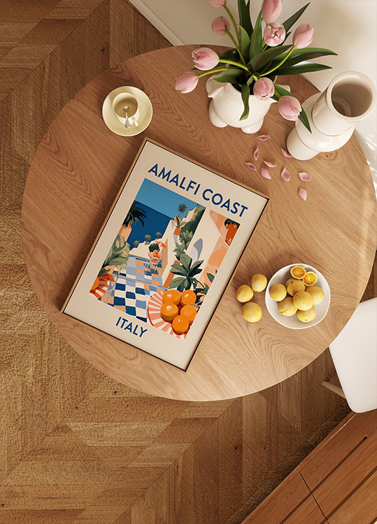 Amalfi Coast Print, Italy Travel Poster, Citrus Terrace Art, Mediterranean Summer Plakat - Posterbox.dk