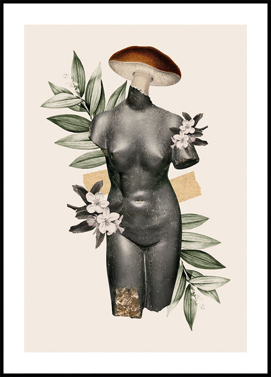 Antique Female Sculpture with Botanical Elements Poster - Posterbox.dk