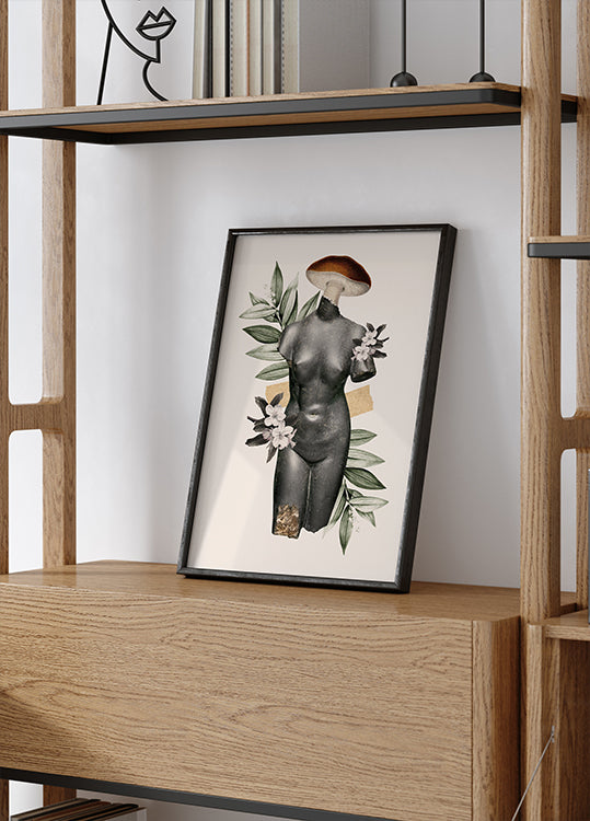Antique Female Sculpture with Botanical Elements Poster - Posterbox.dk
