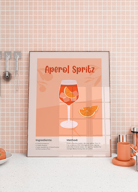 Aperol Spritz Cocktail Poster, Minimalist Drink Recipe Plakat - Posterbox.dk