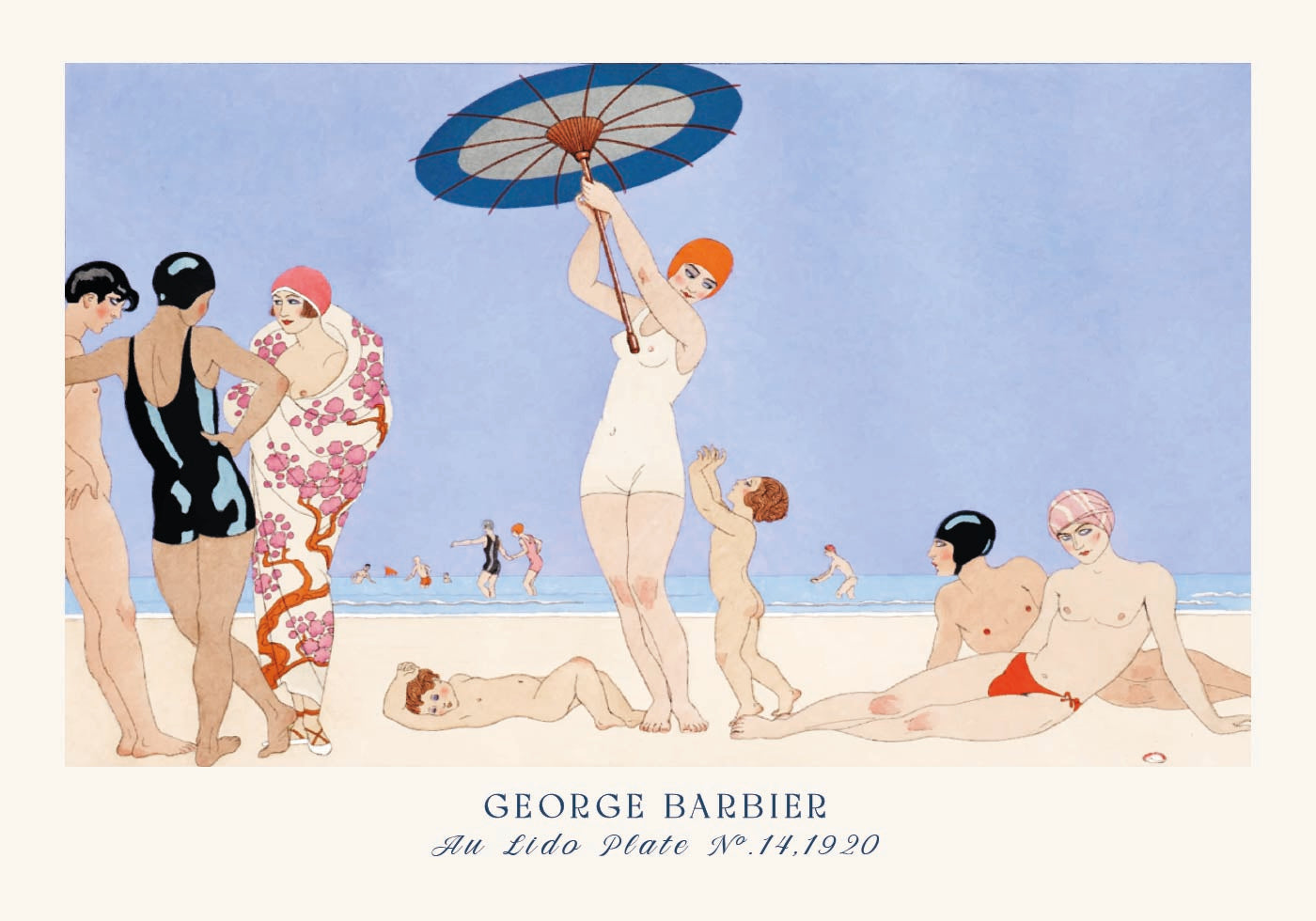 Au Lido Vintage French Beach Scene Illustration, George Barbier 1920 Plakat - Posterbox.dk