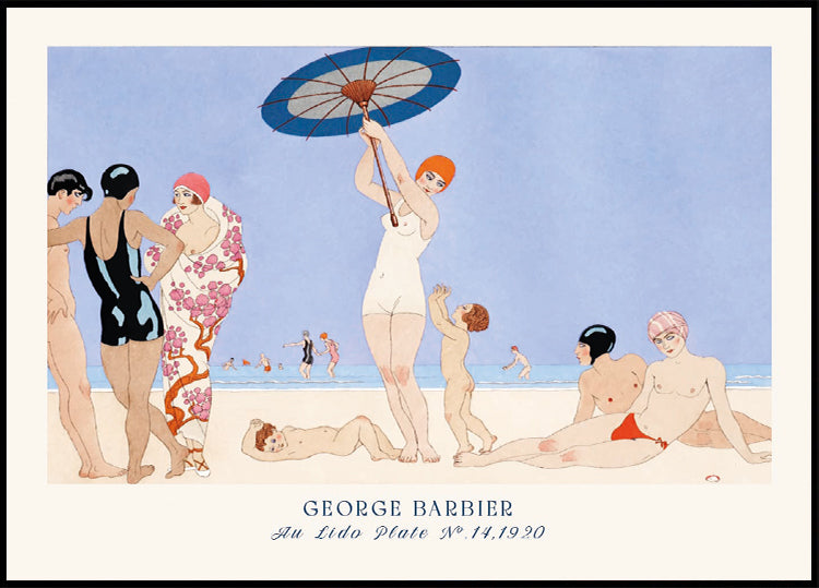 Au Lido Vintage French Beach Scene Illustration, George Barbier 1920 Plakat - Posterbox.dk
