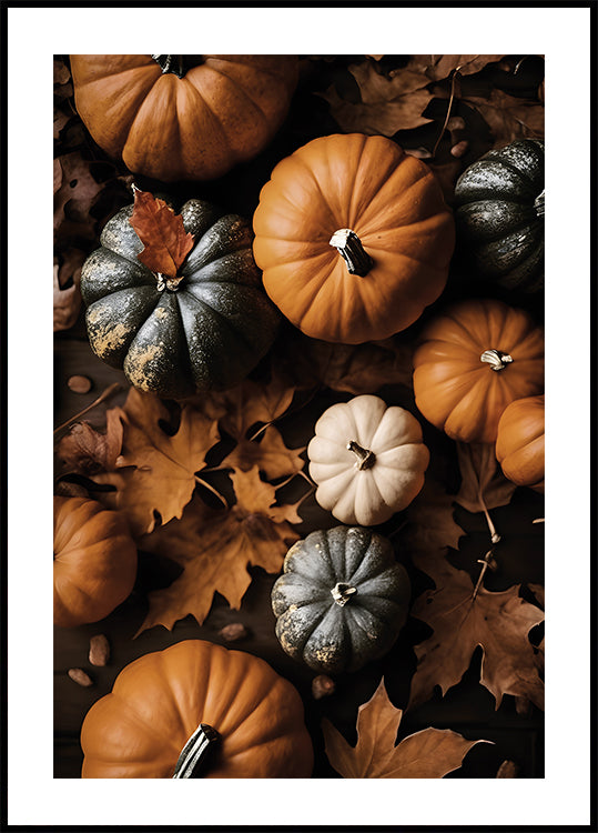 Autumn Pumpkins and Leaves Plakat - Posterbox.dk