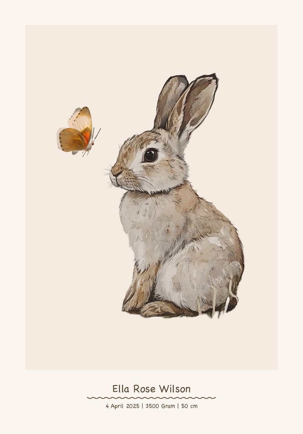 Baby Bunny And Butterfly, Personalized Baby Girl Plakat - Posterbox.dk
