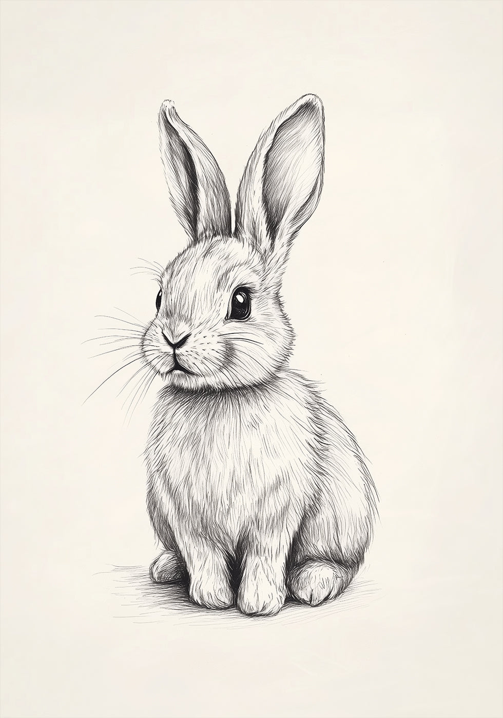 Baby Bunny Sketch, Black And White Rabbit Drawing Plakat - Posterbox.dk