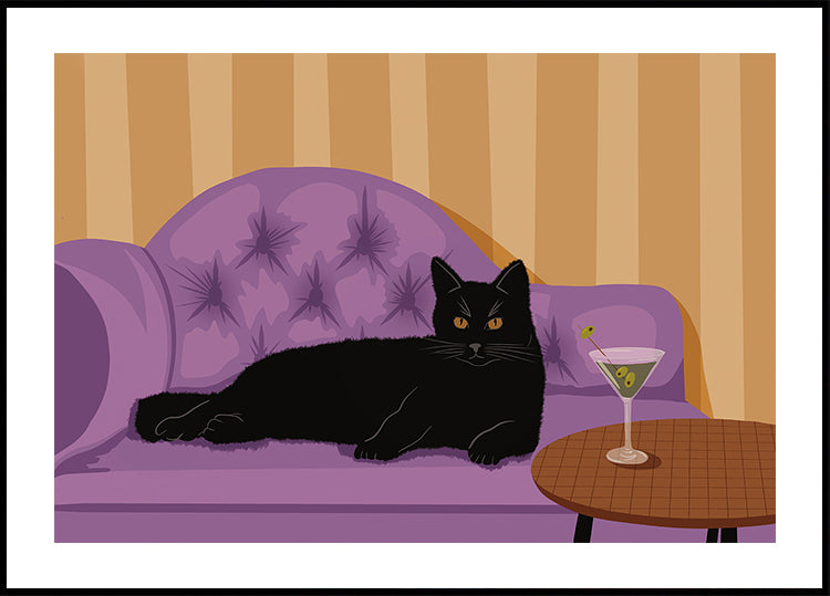 Black Cat with Martini Plakat - Posterbox.dk