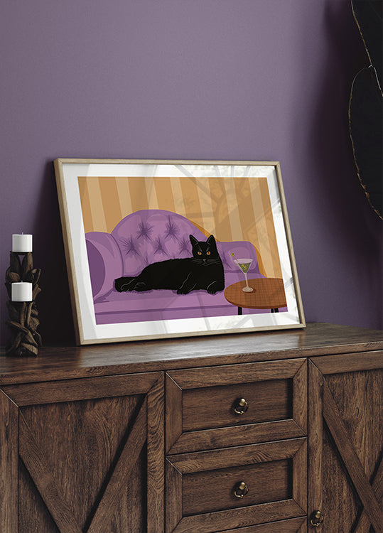 Black Cat with Martini Plakat - Posterbox.dk