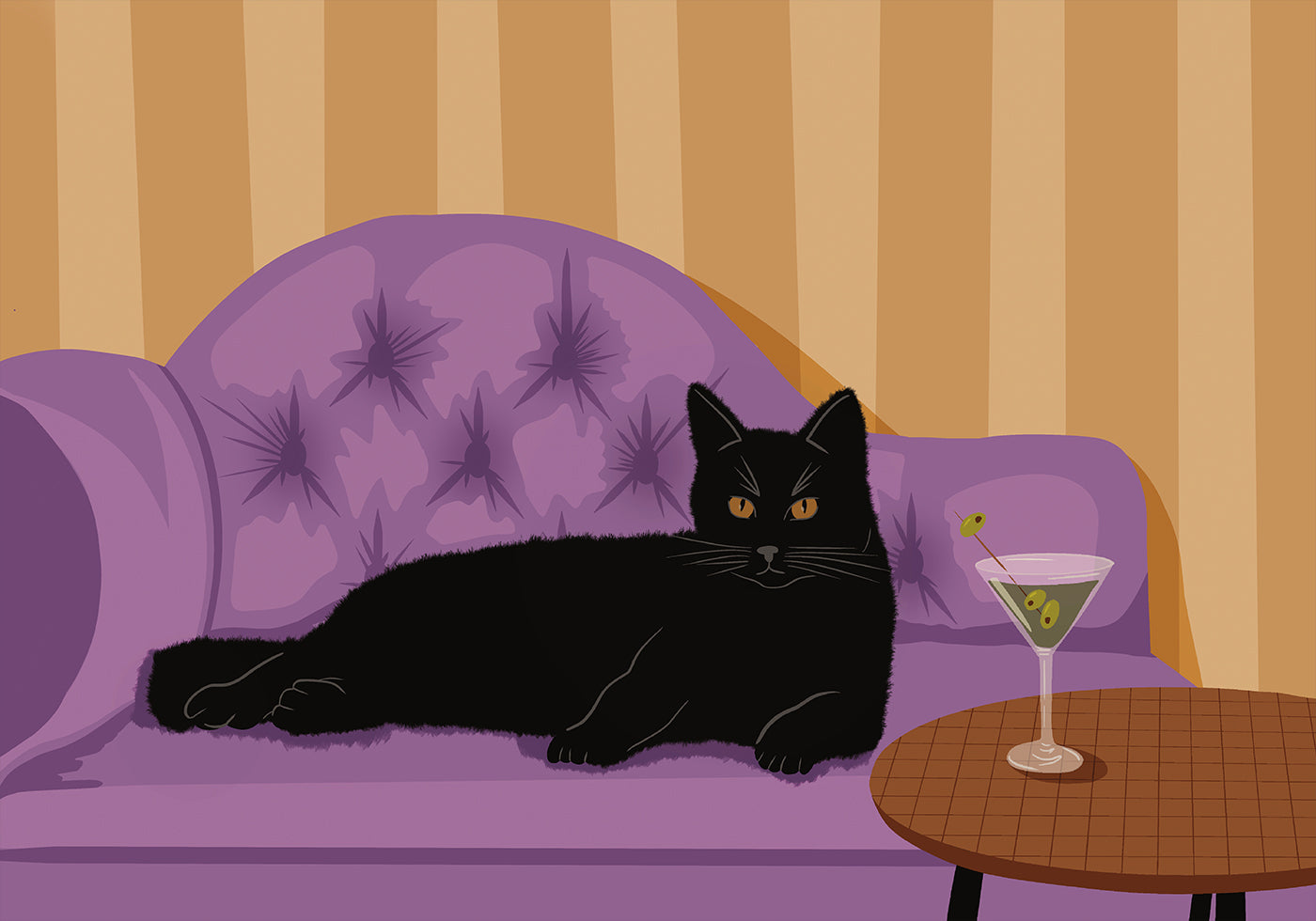 Black Cat with Martini Plakat - Posterbox.dk