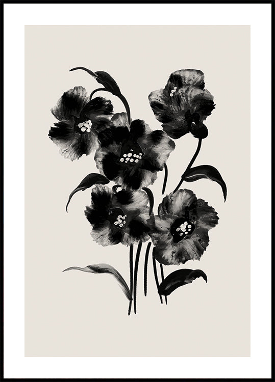 Black Watercolor Floral Plakat - Posterbox.dk