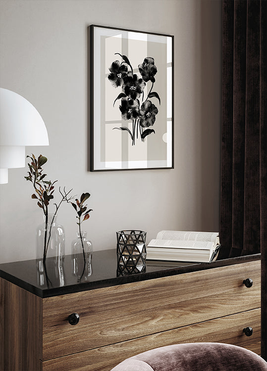 Black Watercolor Floral Plakat - Posterbox.dk