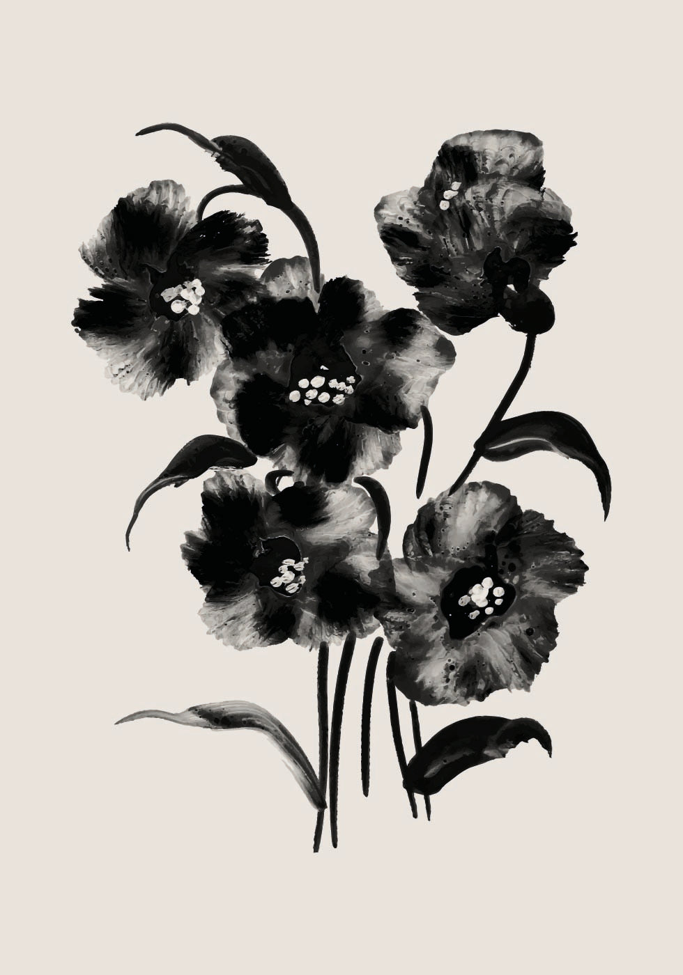 Black Watercolor Floral Plakat - Posterbox.dk