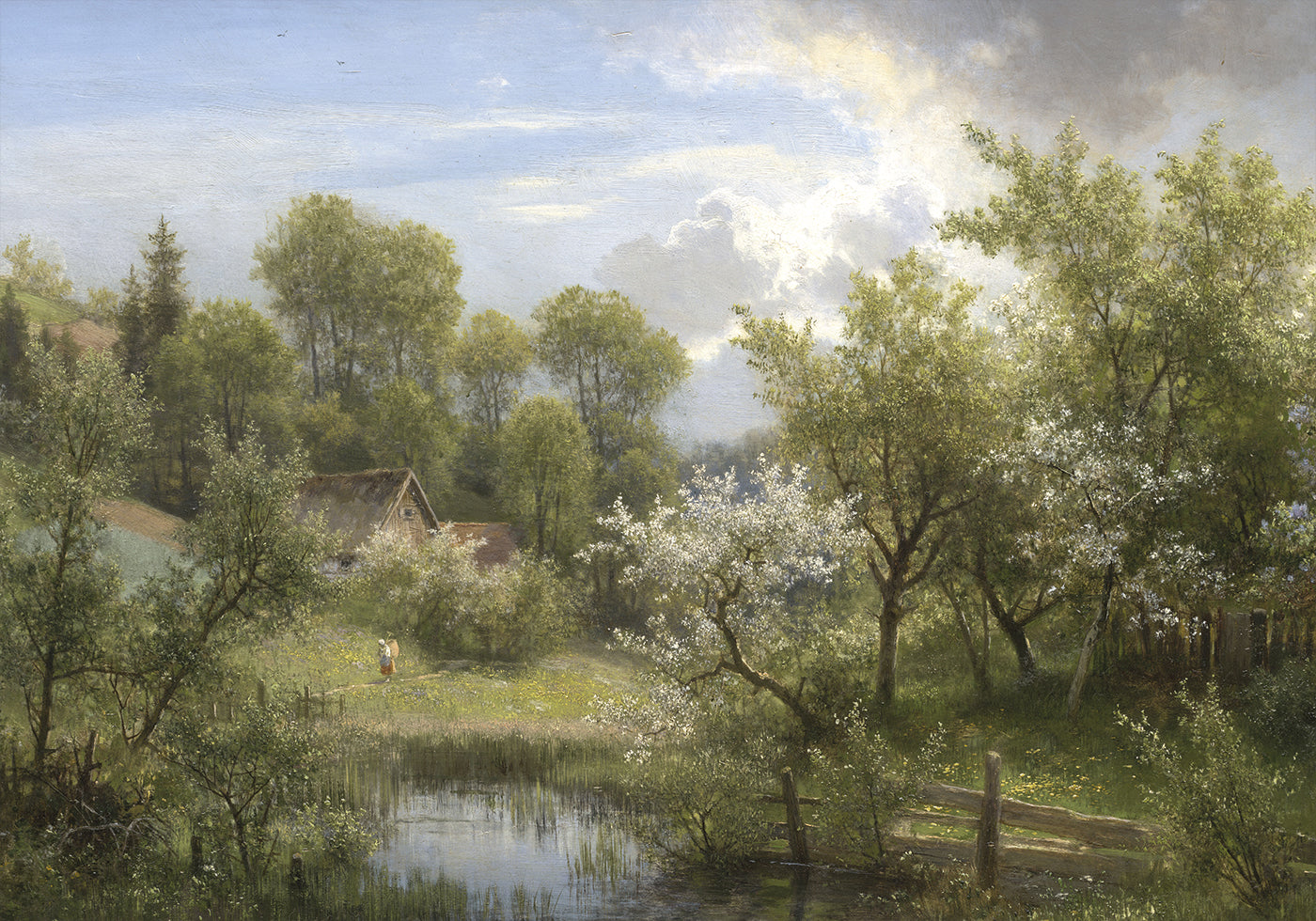 Blooming Fruit Trees near Loschwitz by Eduard Leonhardi Plakat - Posterbox.dk