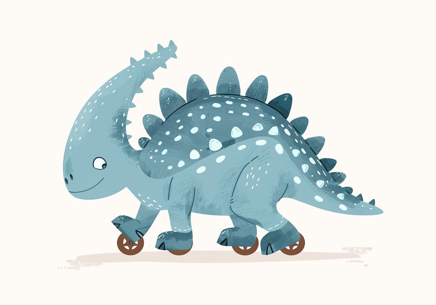 Blue Dinosaur on Wheels Plakat - Posterbox.dk
