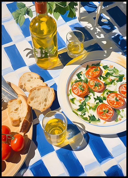 Caprese Lunch on Blue Tiles, Mediterranean food Plakat - Posterbox.dk
