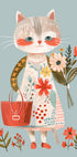 Cat in Floral Dress Holding Flowers Plakat - Posterbox.dk
