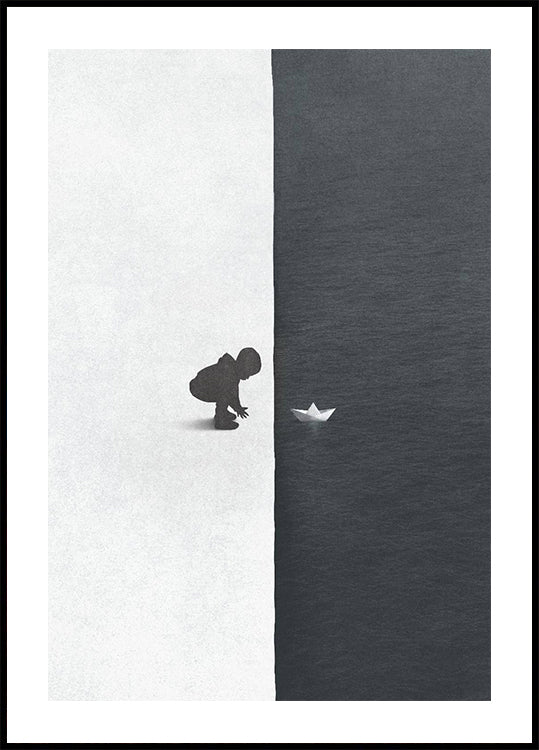 Child with Paper Boat Contrast Plakat - Posterbox.dk