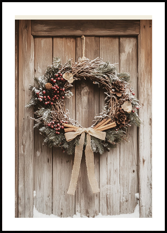 Christmas Wreath on a Wooden Door Plakat - Posterbox.dk