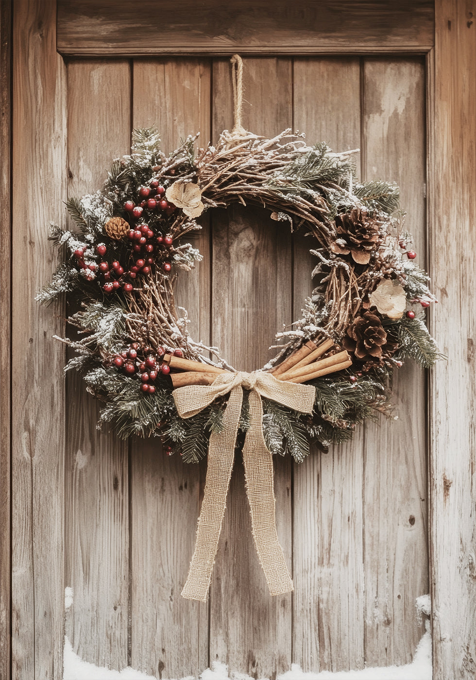 Christmas Wreath on a Wooden Door Plakat - Posterbox.dk