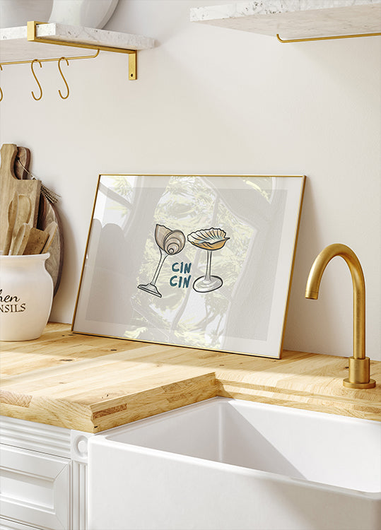 Cin Cin, Seashell Cocktail Glass Plakat - Posterbox.dk