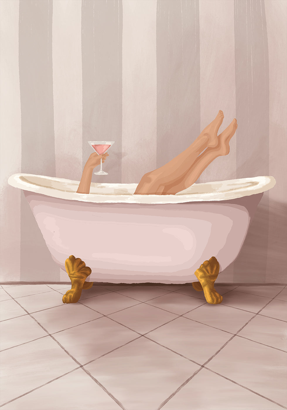 Bathroom Wall Art Poster, Pink Clawfoot Bathtub Print, Glam Powder Room Decor, Vintage-Inspired Bathroom Artwork - Posterbox