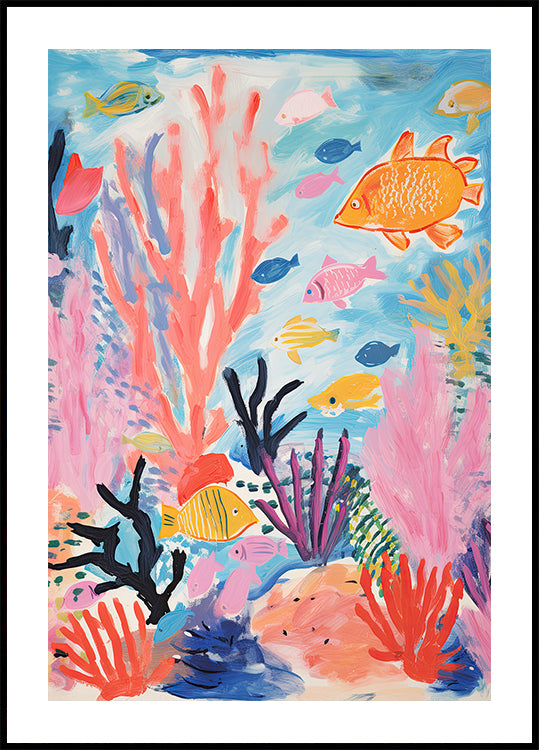Colorful Coral Reef, Tropical Fish and Sea Plants, Kids Plakat - Posterbox.dk