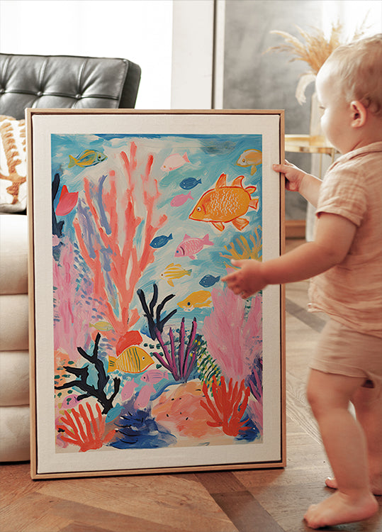 Colorful Coral Reef, Tropical Fish and Sea Plants, Kids Plakat - Posterbox.dk