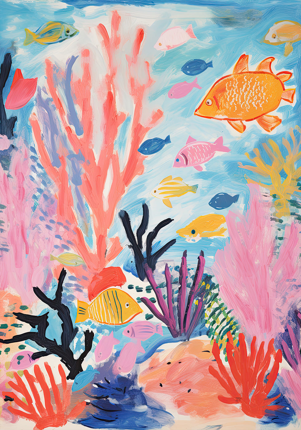 Colorful Coral Reef, Tropical Fish and Sea Plants, Kids Plakat - Posterbox.dk