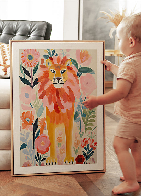 Colorful Lion In Bloom Plakat - Posterbox.dk