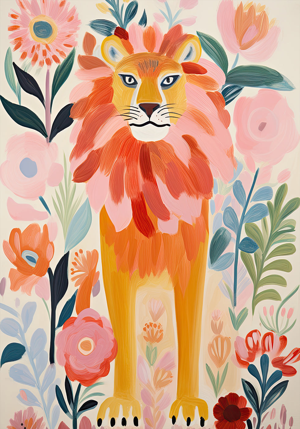 Colorful Lion In Bloom Plakat - Posterbox.dk