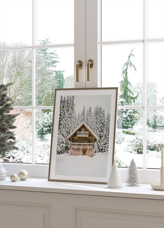 Cozy Wooden Cabin in Snowy Mountains Plakat - Posterbox.dk