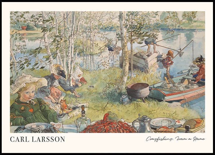 Crayfishing, riverside summer family scene Plakat - Posterbox.dk