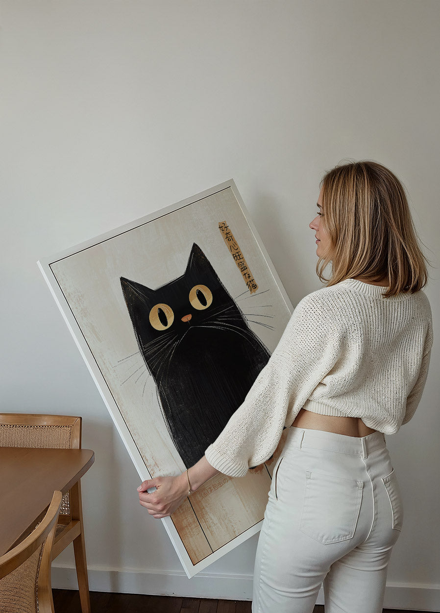 Curious Cat by the Fence, Bold Animal Art Plakat - Posterbox.dk