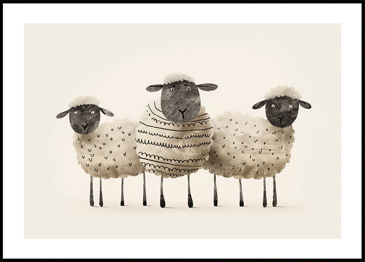 Cute Black-Faced Sheep Trio Plakat - Posterbox.dk