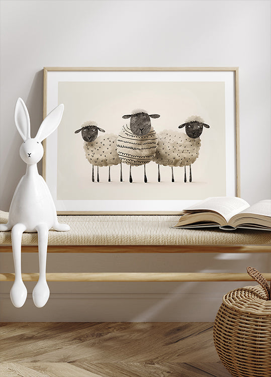 Cute Black-Faced Sheep Trio Plakat - Posterbox.dk