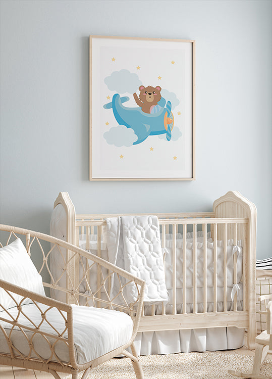 Cute Teddy Bear Airplane Plakat - Posterbox.dk