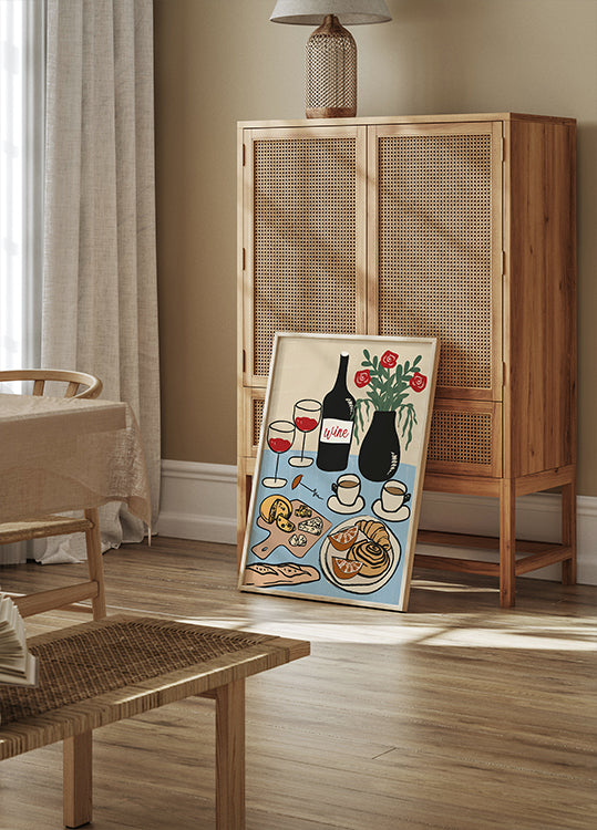 Dinner Table, French Wine and Cheese Setting Plakat - Posterbox.dk