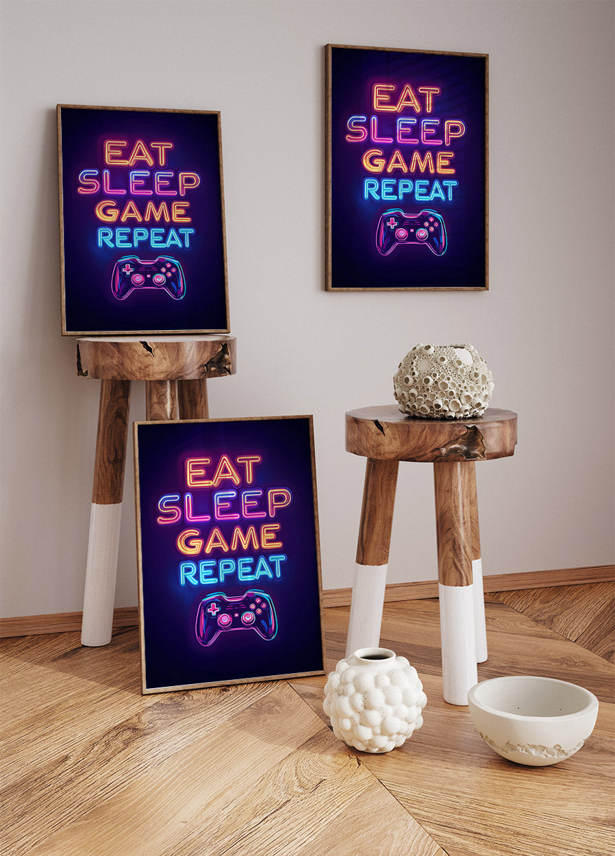 Eat Sleep Game Repeat Plakat - Posterbox.dk